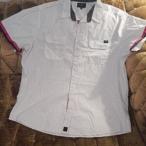 "Cut & Sew" Edition.Marc Ecko Hot Pink and Blue Patterned Casual Shirt